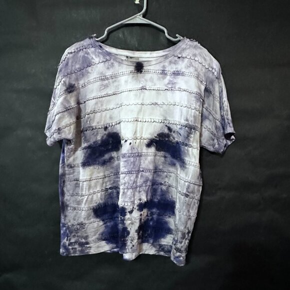 Chicos Cotton Tee Shirt Size 2 Large Tie Dye Bohemian Boho blue Short Sleeve - Picture 5 of 5